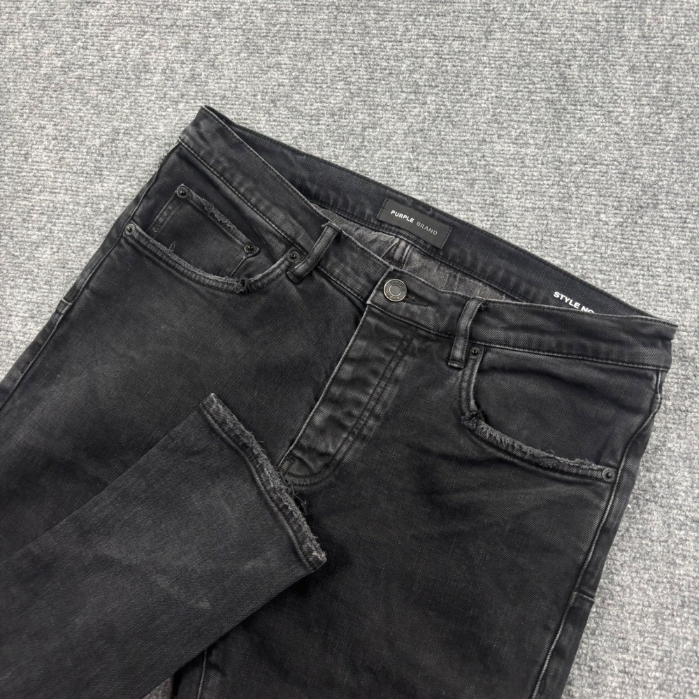 Purple‎ Brand P001 Jeans 34 Black Slim Fit Low Rise Distressed Denim Women